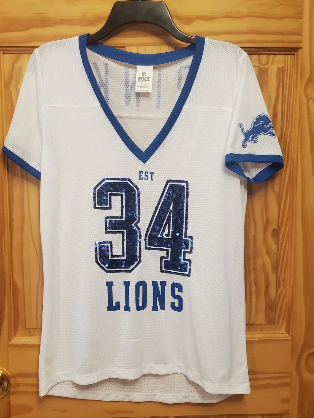 Victoria's Secret Pink Detroit Lions Jersey Shirt Large Please Read Discription